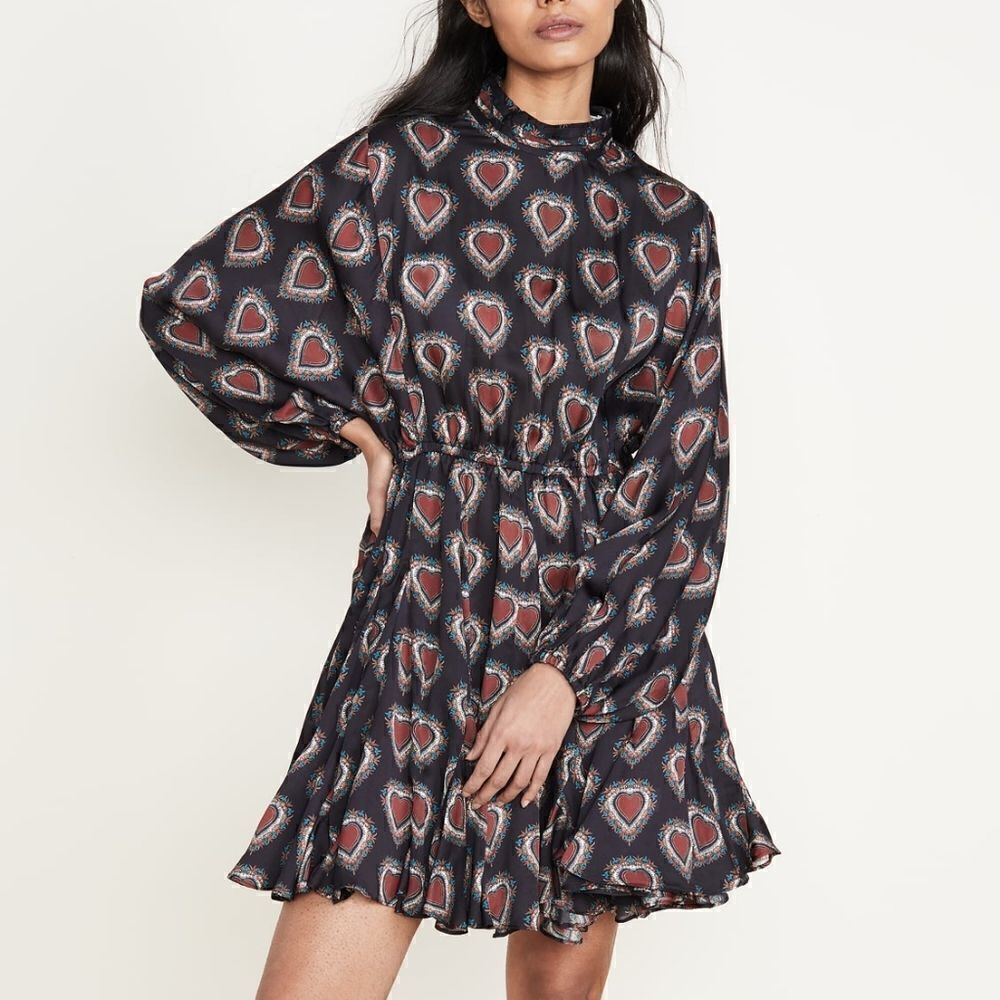 RHODE Caroline Heart Print Mock Neck Mini Dress size S